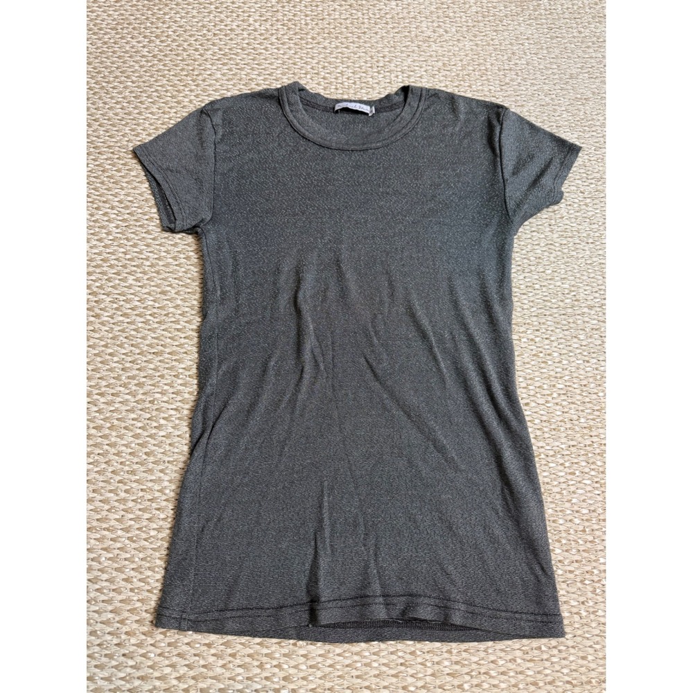 Michael Stars Crew Neck Metallic Gray shine anthropologie Knit Tee ribbed OS
